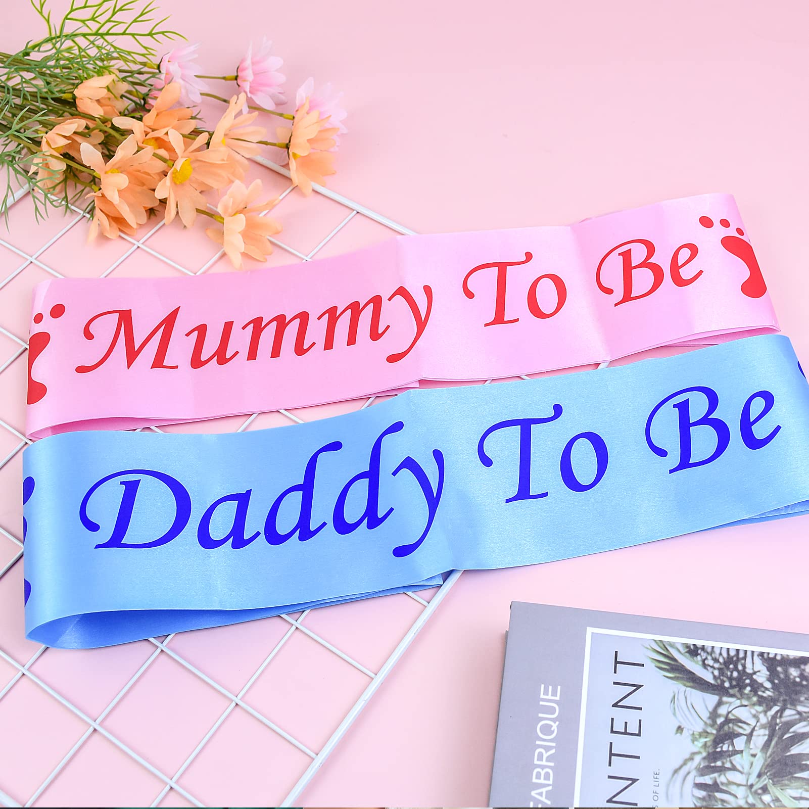 2PCS Mummy To Be Sash Pink Daddy To Be Sash Blue Mummy and Daddy To Be Sash Mum To Be Sash Baby Shower Sash Dad To Be Sash Party Decoration Supplies Baby Shower Sashes for Mum Family