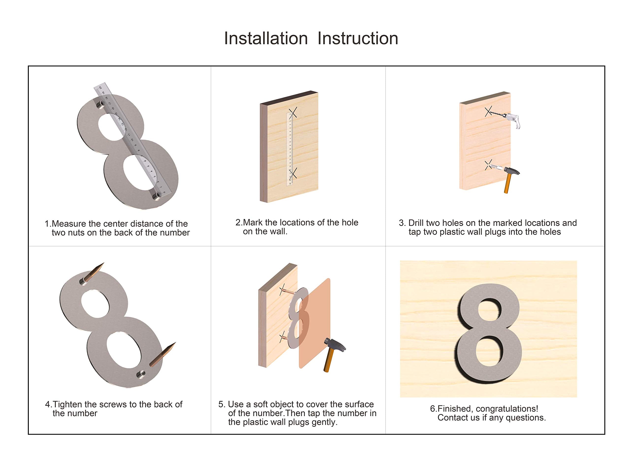 Large Brushed Modern House Number -8 Inch 203mm Height, Made of Solid 304 Stainless Steel, Floating Appearance and Easy to Install (Number 2 Two)