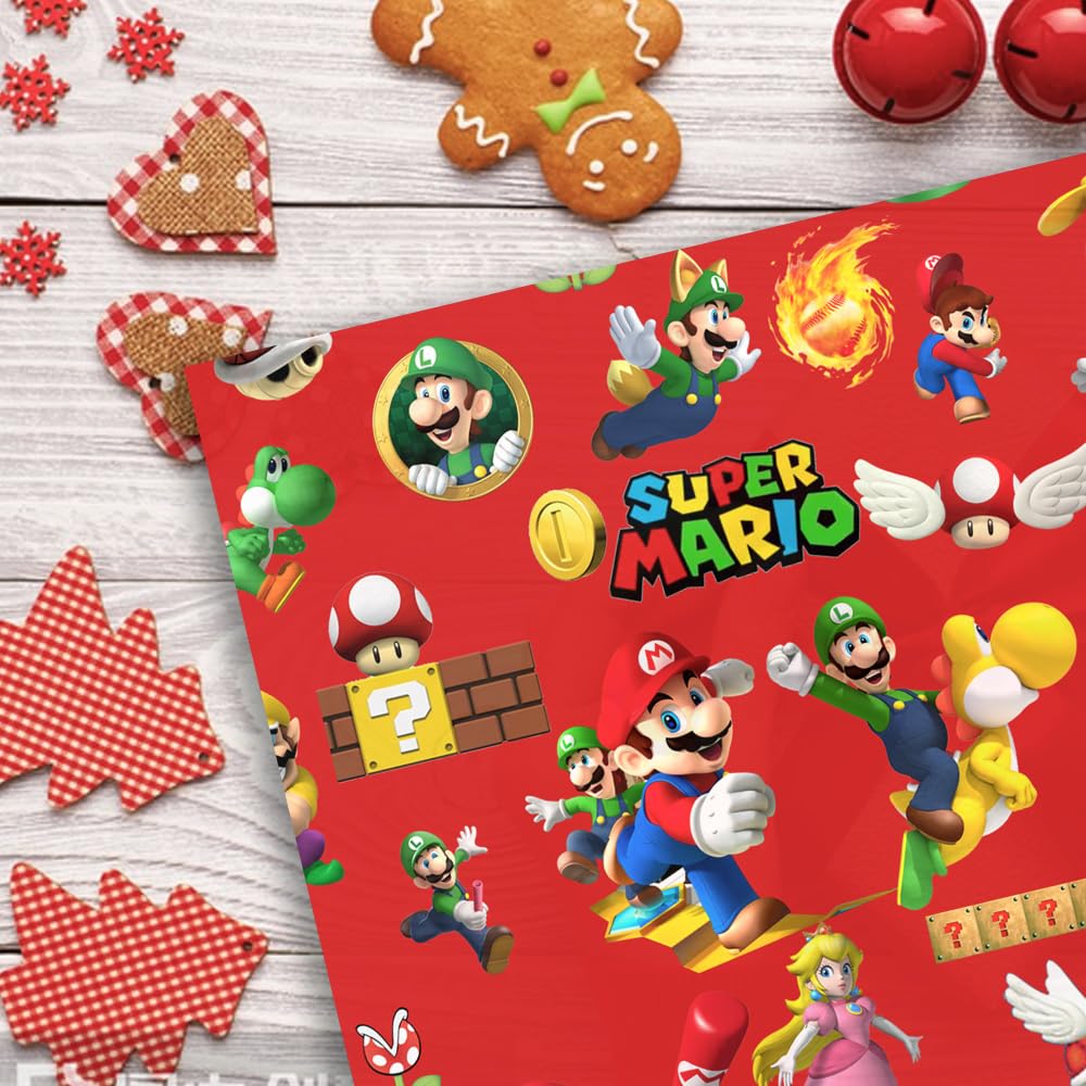 YOOYEH Super Mario Wrapping Papers, 5 PCS 70x50cm Birthday Gift Wrapping Paper Christmas Wrap for Kids