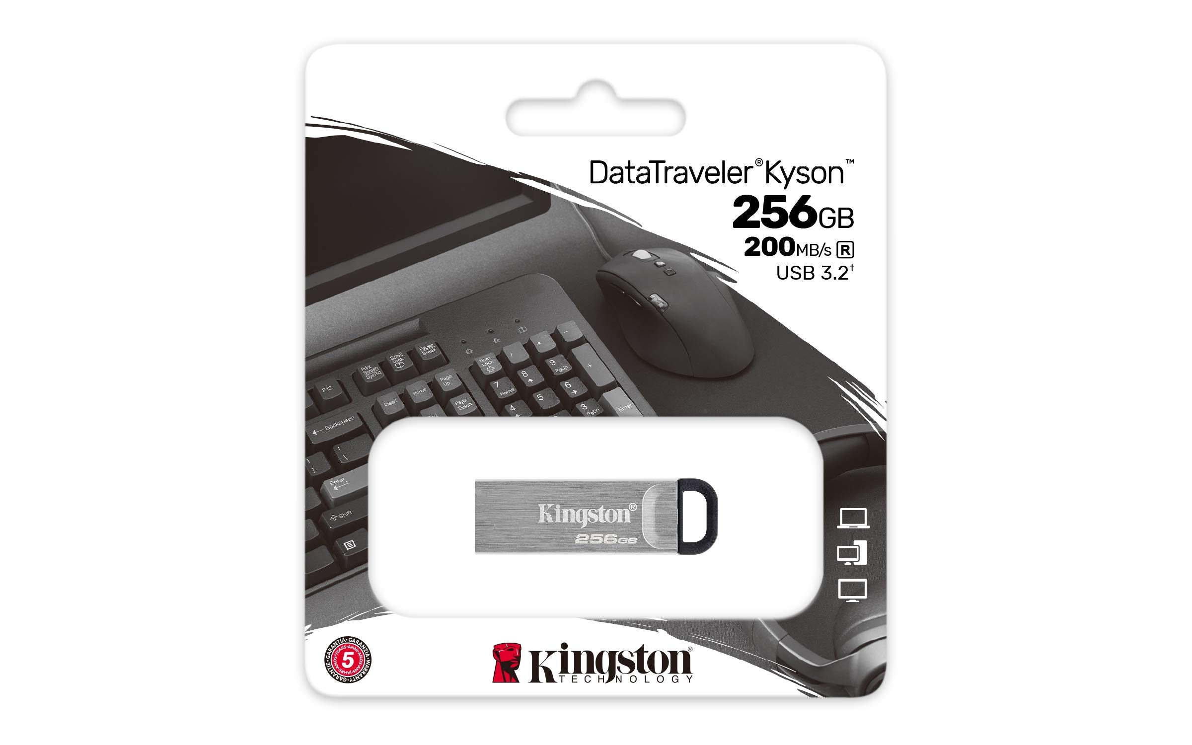 Kingston DataTraveler Kyson USB 3.2 Gen 1 Flash Drive 256GB - Stylish Capless Metal Case