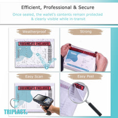 Triplast 100 x A6 Printed Document Enclosed Wallet (158 x 110 mm)   Peel & Seal Clear Plastic Envelopes/Sleeves/Pockets/Wallets   Attach Invoices, Packing Lists & Delivery Notes to Parcels