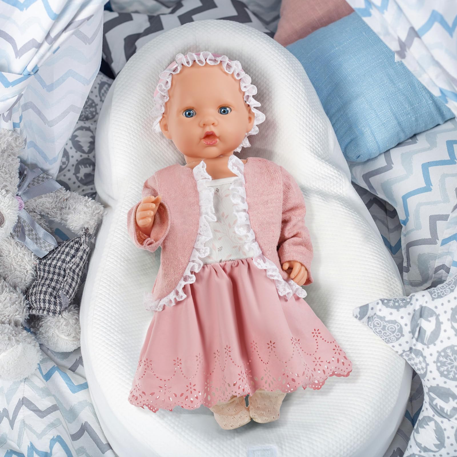 Aolso Baby Doll Clothes for 14-18 Inch Inch Doll 35-45 cm Baby Doll, New Doll Clothes Outfits, Pink Dress with 1 Coat hanger, New Born Baby Dolls Girls Birthday