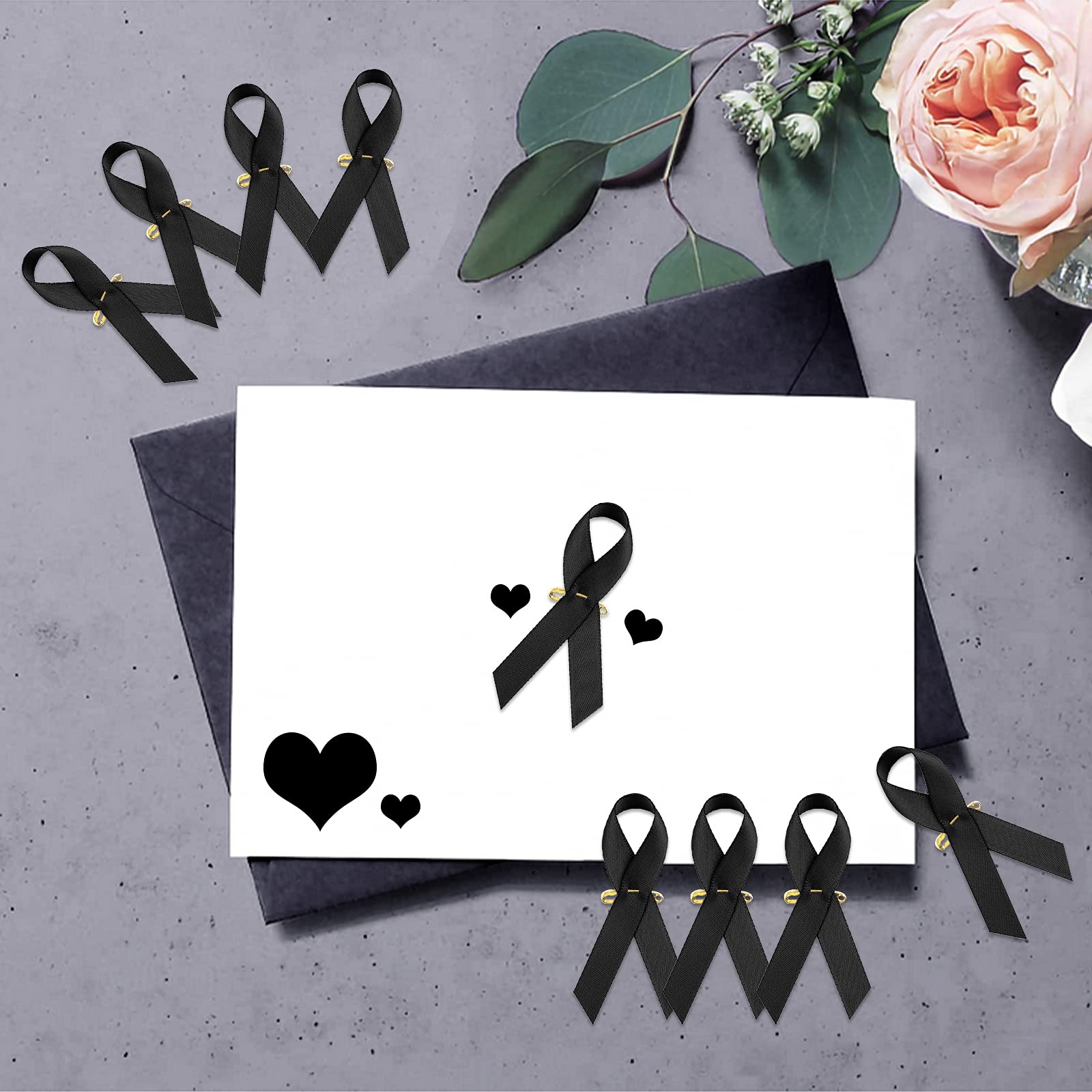 WANDIC Black Ribbon Satin Pins, 100 Pcs Black Brooches with Safety Pins, Classic Melanoma Awareness Pins Premium Ribbon Brooch Badges for Mourning Remembrance Day Gifts