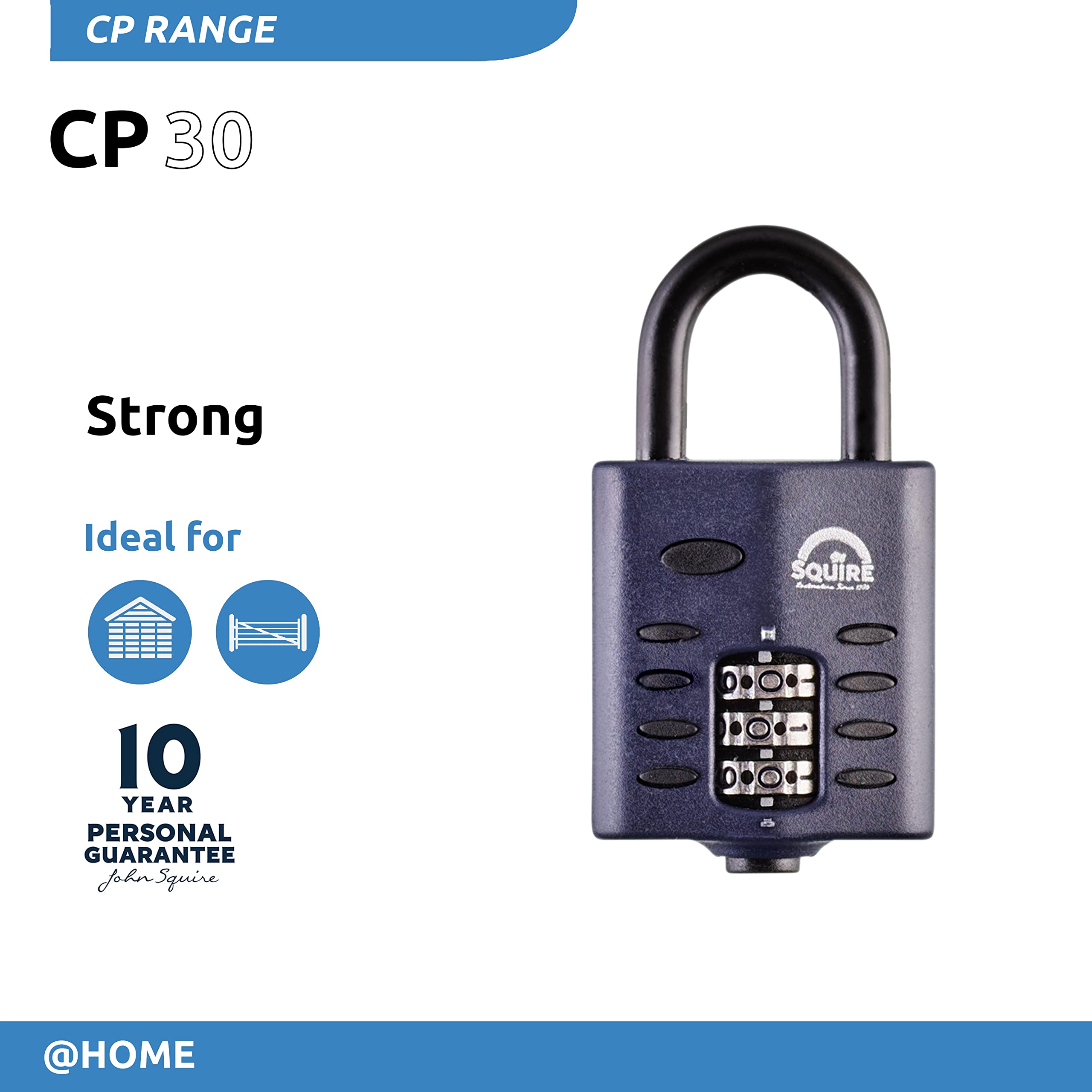 Squire Heavy Duty Padlock (CP30) - Toughest Steel Shackle - 3 Wheel Combination Small Padlock - Alloy Steel for Corrosion Resistance - Weatherproof Lock for Home, Luggage, Suitcase & Gym (Blue, 30 mm)