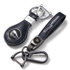 for Jaguar Keyring, 2PCS Leather keychain fit for Jaguar XE XEL XF XFL XJ XK F-PACE I-PACE E-PACE F-Type X-Type S-Type, Unisex Key Chain for Car, Black