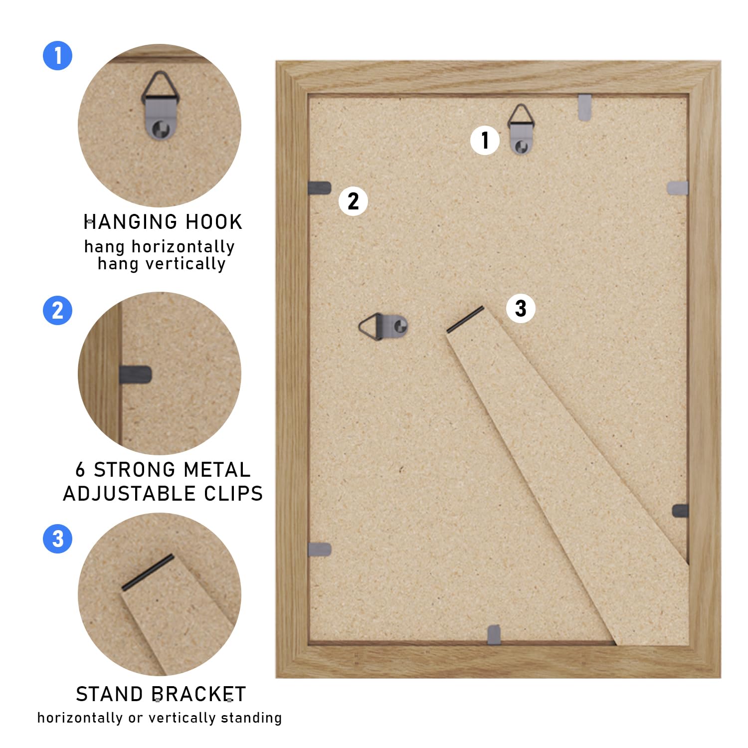 Bobeen A4 Picture Frames, Oak Photo Frame (21x29.7CM) with Wood Grain for Table Top and Wall Mounting