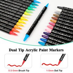 colpart Acrylic Paint Pens Paint Markers,26 Colors Dual Tip Brush Paint Pens For Rock Painting,Wood,Canvas,Calligraphy,Dot Markers For kids adults DIY-Christmas Crafts Art Supplies