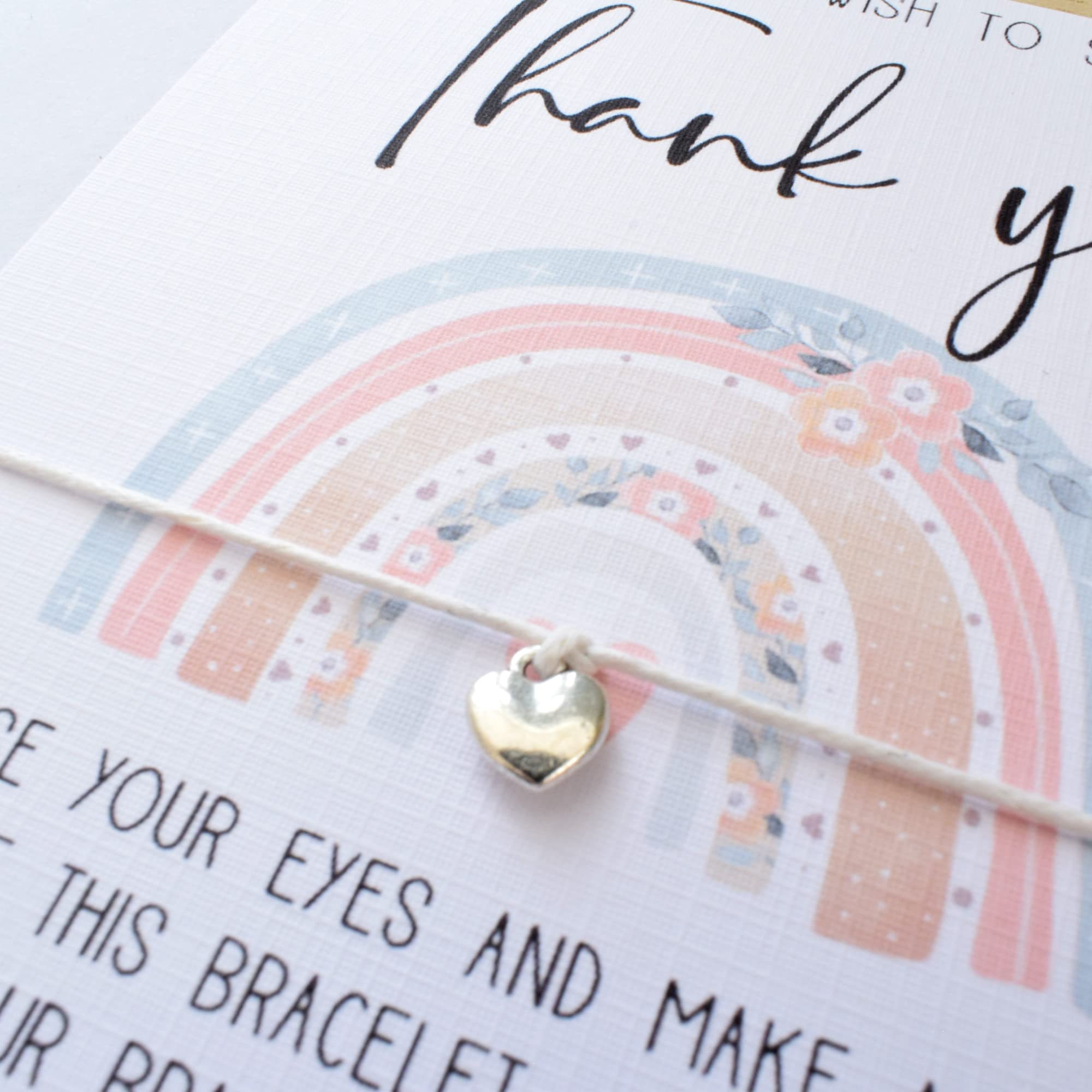 Thank You Wish Bracelet   Heart Charm   Floral Rainbow   Gift for Best Friend Sister Mum Niece   Thanks Grateful Nurse Teacher Colleague Bridesmaid   Modern Bracelet Greeting Card