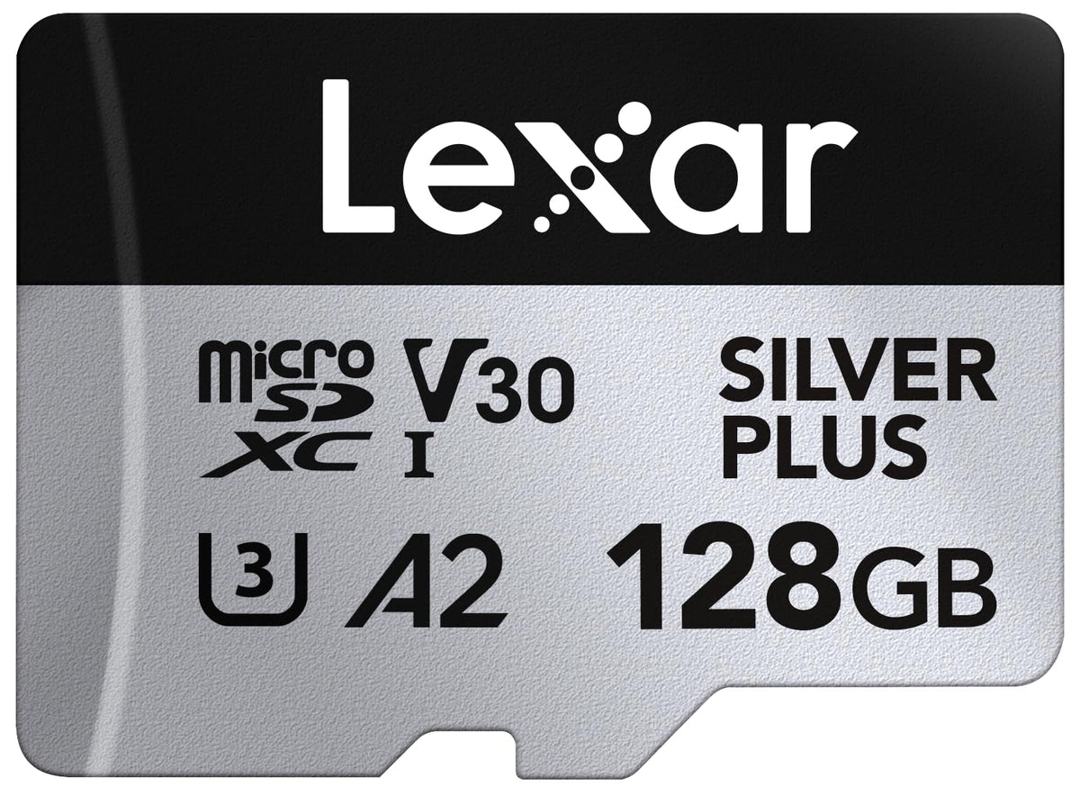 Lexar Silver Plus 128GB Micro SD Card up to 205 MB/s, MicroSDXC UHS-I Flash Memory Card with Adapter, C10, U3, A2, V30, Full HD, 4K UHD, High Speed TF Card for Drone, Action Camera, Handheld Consoles