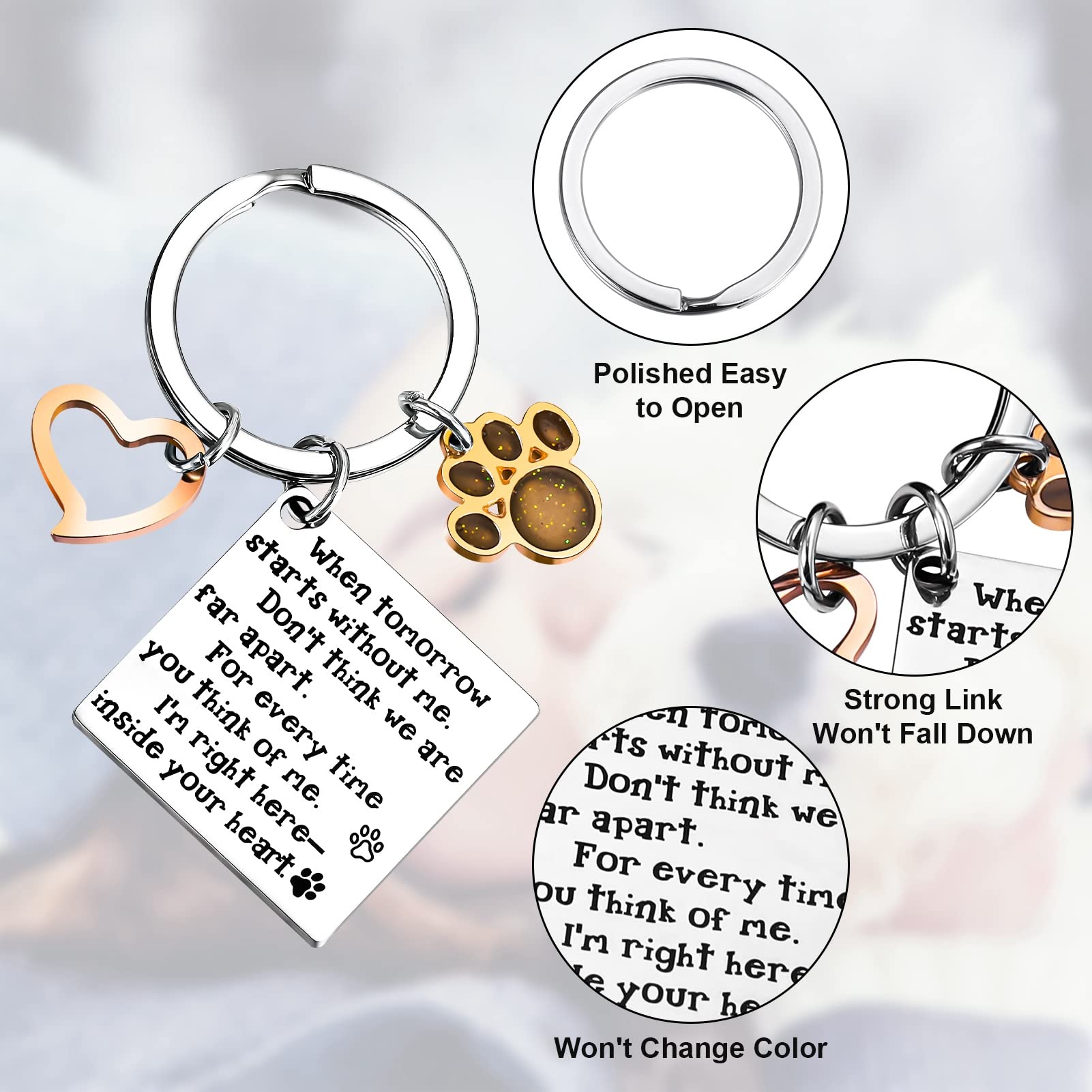 Pinenuts Pet Memorial Keychain, Dog Memorial Gifts Loss of Pet Keychain with Paws, Cat Sympathy Keyring Dog Remembrance Keychain Pet Bereavement Gifts with Box