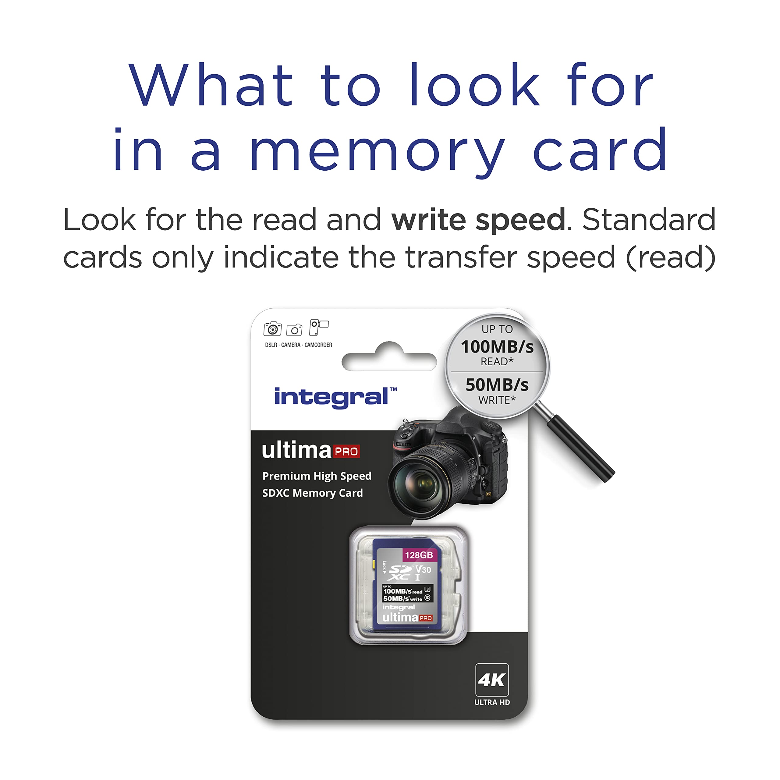 Integral 128GB SD Card 4K Ultra-HD Video Premium High Speed Memory Card SDXC Up to 100MB/s SDXC V30 UHS-I U3 Class 10 SD Memory Card, Black