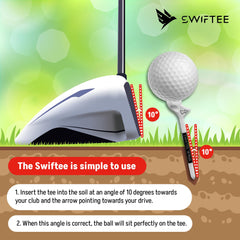 SWIFTEE Premium 10 Degree Golf Tees for Driver or Iron - Help Reduce Spin & Slice, Improve Distance & Precision (Pack of 10 Tees) (White, 83mm)