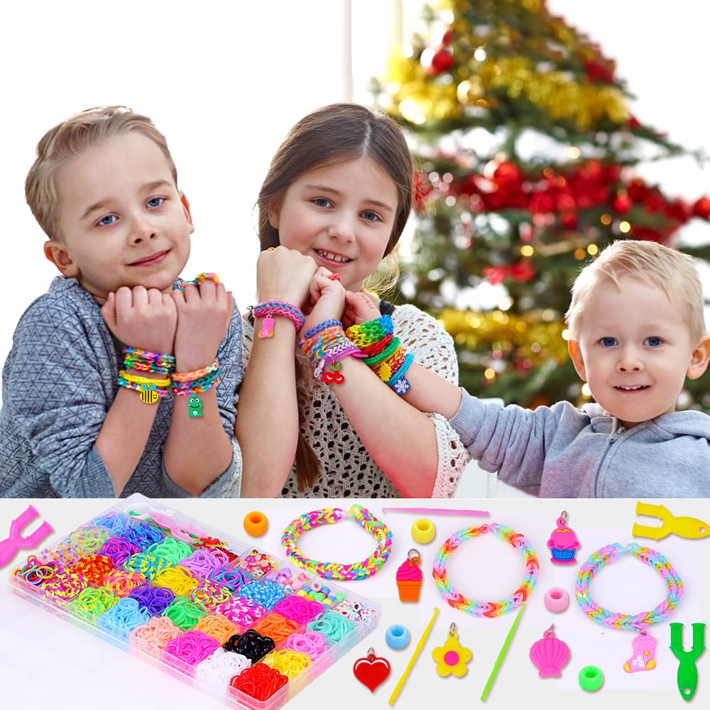 JOISHOP 2700and Loom Bands Kit, 32 Colors Rubber Twist Bands kit Colorful DIY Refill Bracelet Making Kit with Beads Accessories for Kids Girls Boys Starter Making Gift