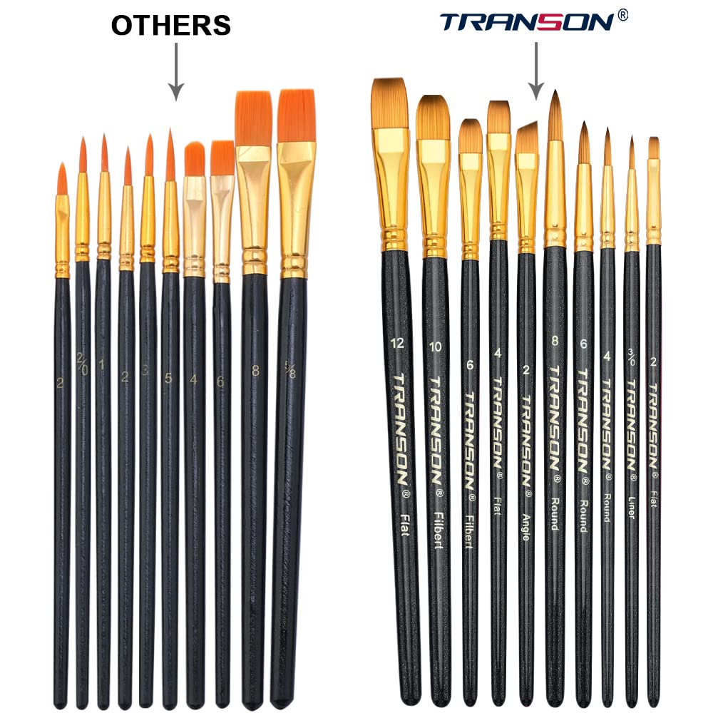 Transon 20pcs Artist Painting Brush Set for Acrylic Watercolor Gouache Hobby Craft Face Rock Painting Black and Pink