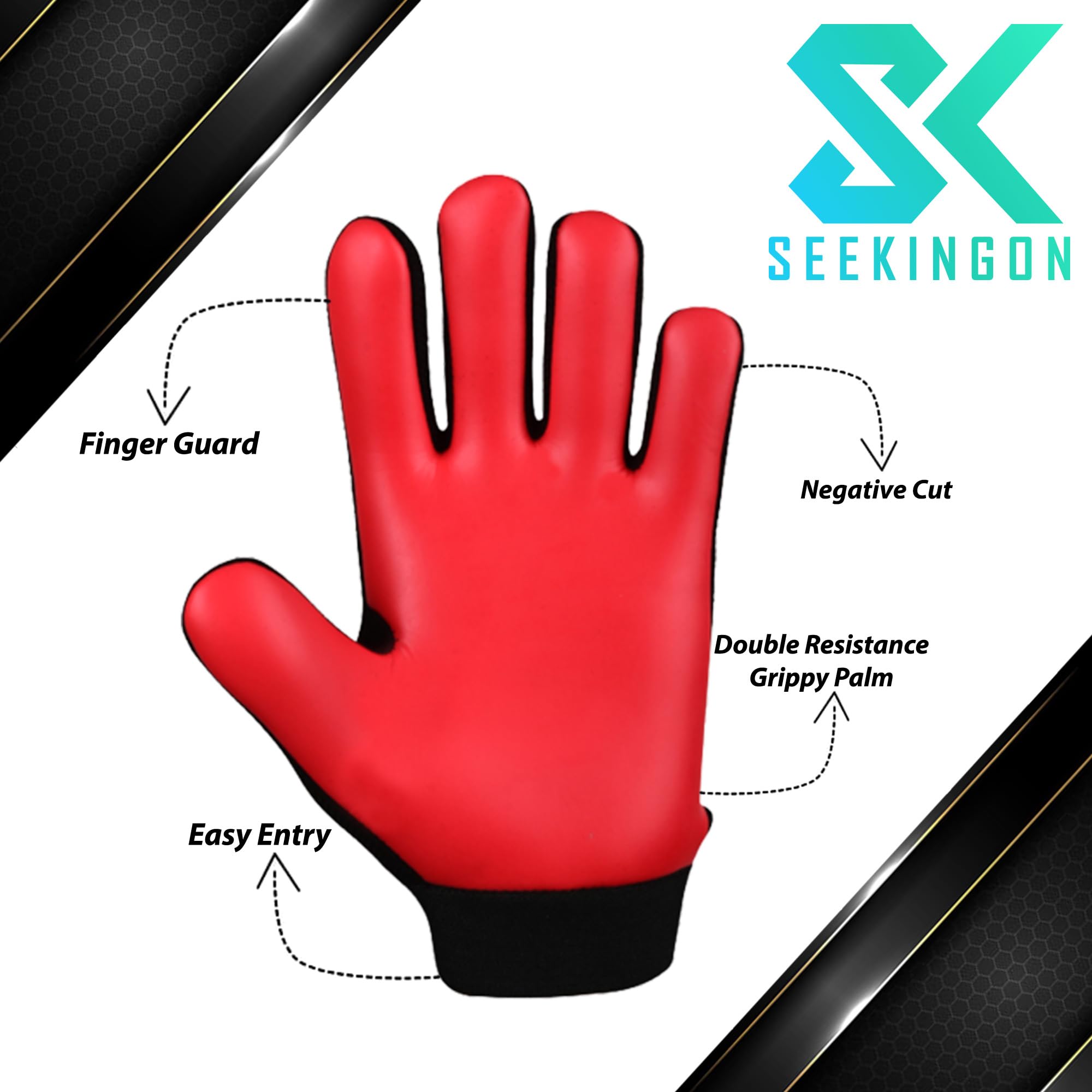 Seekingon Goalkeeper Gloves Kids, Children, Football Training Gloves with Premium Grip, Weather-resistant, Breathable, Latex Goalie Gloves Sizes 4/5/6/7 (Red, 7 S-M Adult)