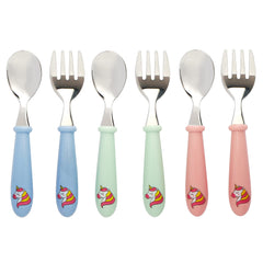 EXZACT Kids Cutlery 6pcs Stainless Steel 18/10 - Children's Cutlery Toddler 3 x Forks, 3 x Spoons - Dishwasher Safe - BPA Free - Unicorn