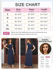 AUSELILY Summer Casual Long Dresses for Women Loose Plain Maxi Pockets Dresses Elegant Ruffle Petal Sleeve Dress Navy Blue S