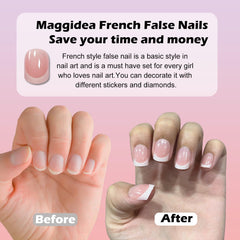 Maggidea Press on Nails,Jelly Pink Short Square False Nail Glossy 240 Pcs Fake Nails French Tip Glue on Nails Nail Art Manicure (Square Round- Extra Short)