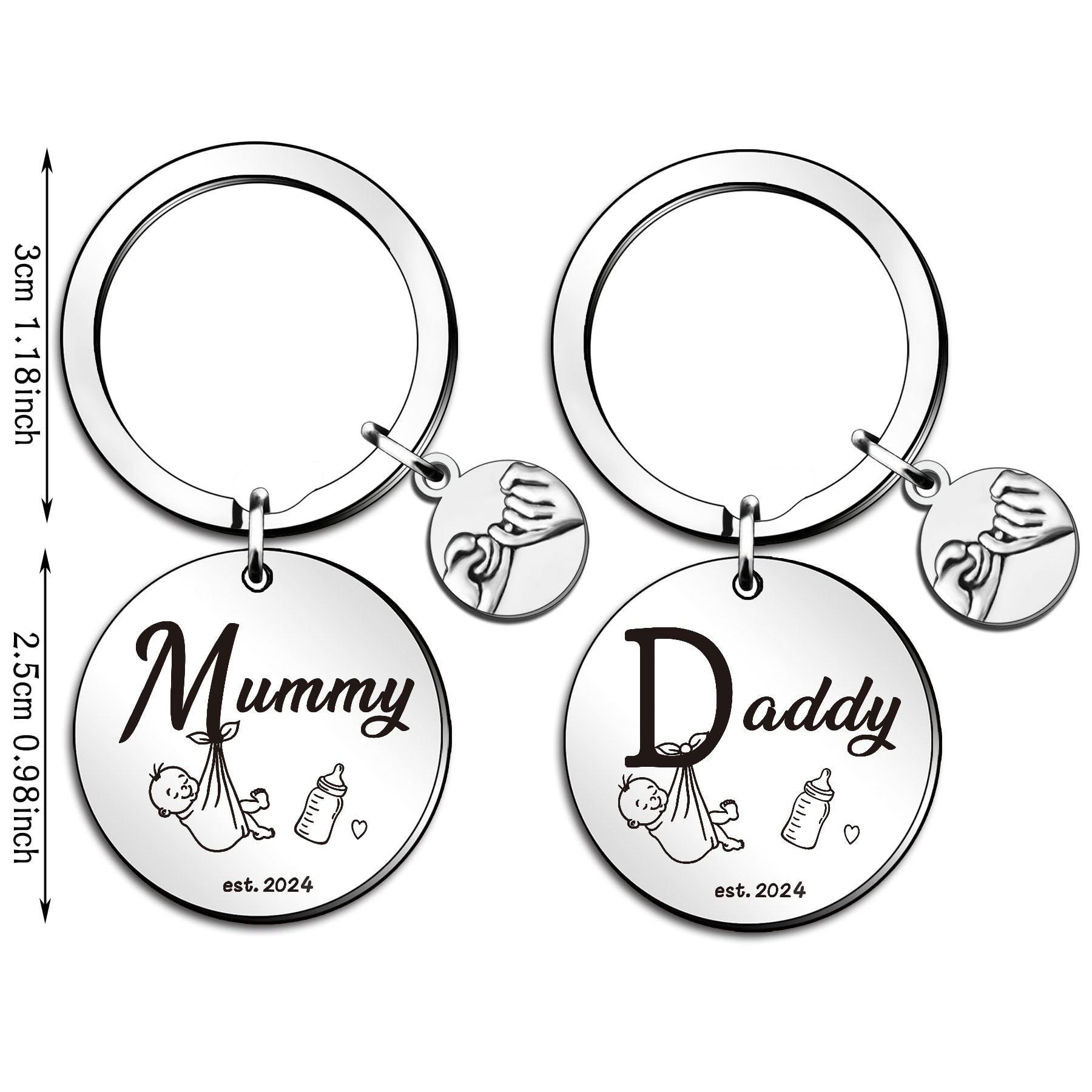 QMVMV Mummy and Daddy 2024 Keyring Gifts Personalised for New Parents Mum and Dad