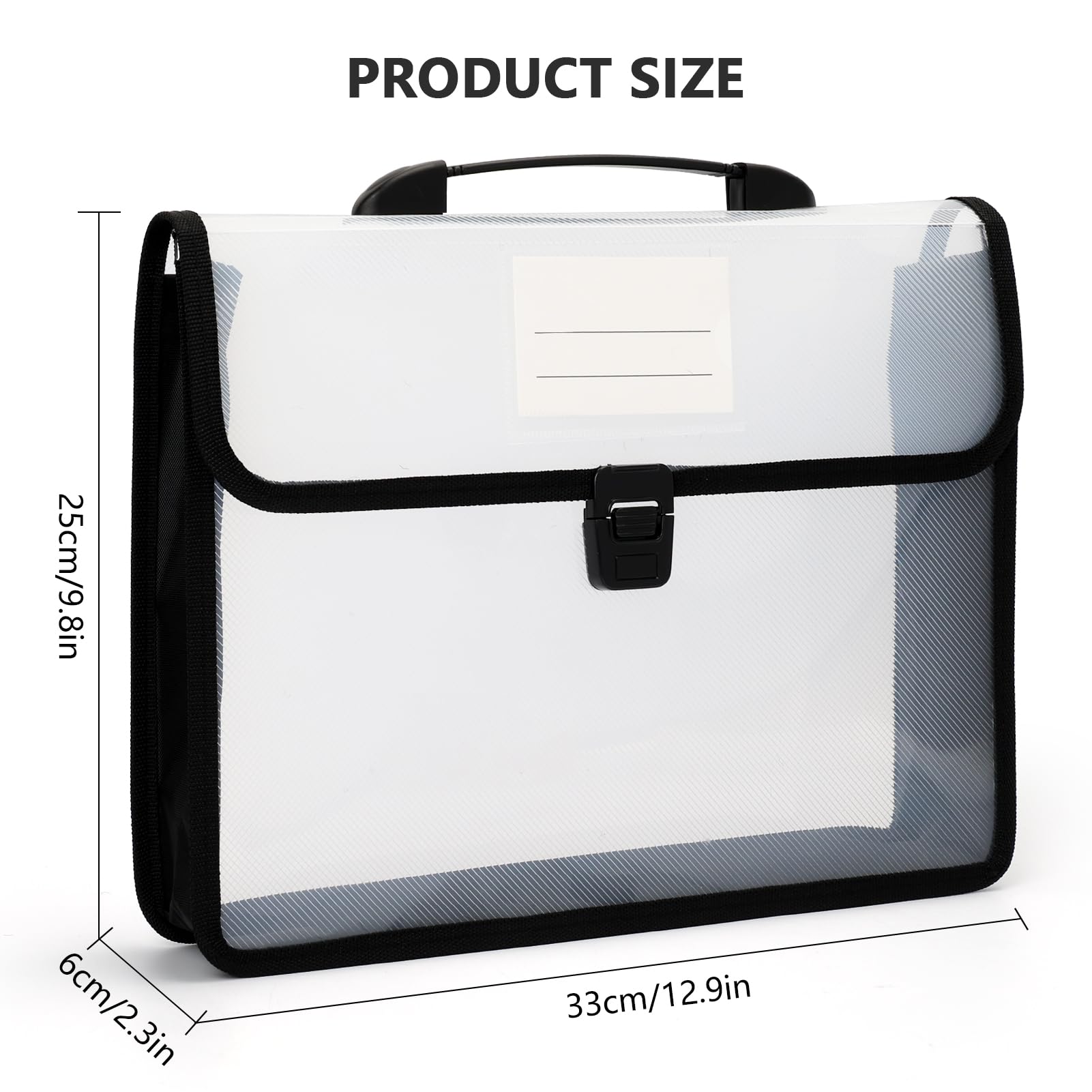 WWW A4 Transparent File Folders,A4 Envelope Expanding File Wallet Document Organizer with Snap Closure & Label Pocket,Waterproof File Pouch with Retractable Handle,Black