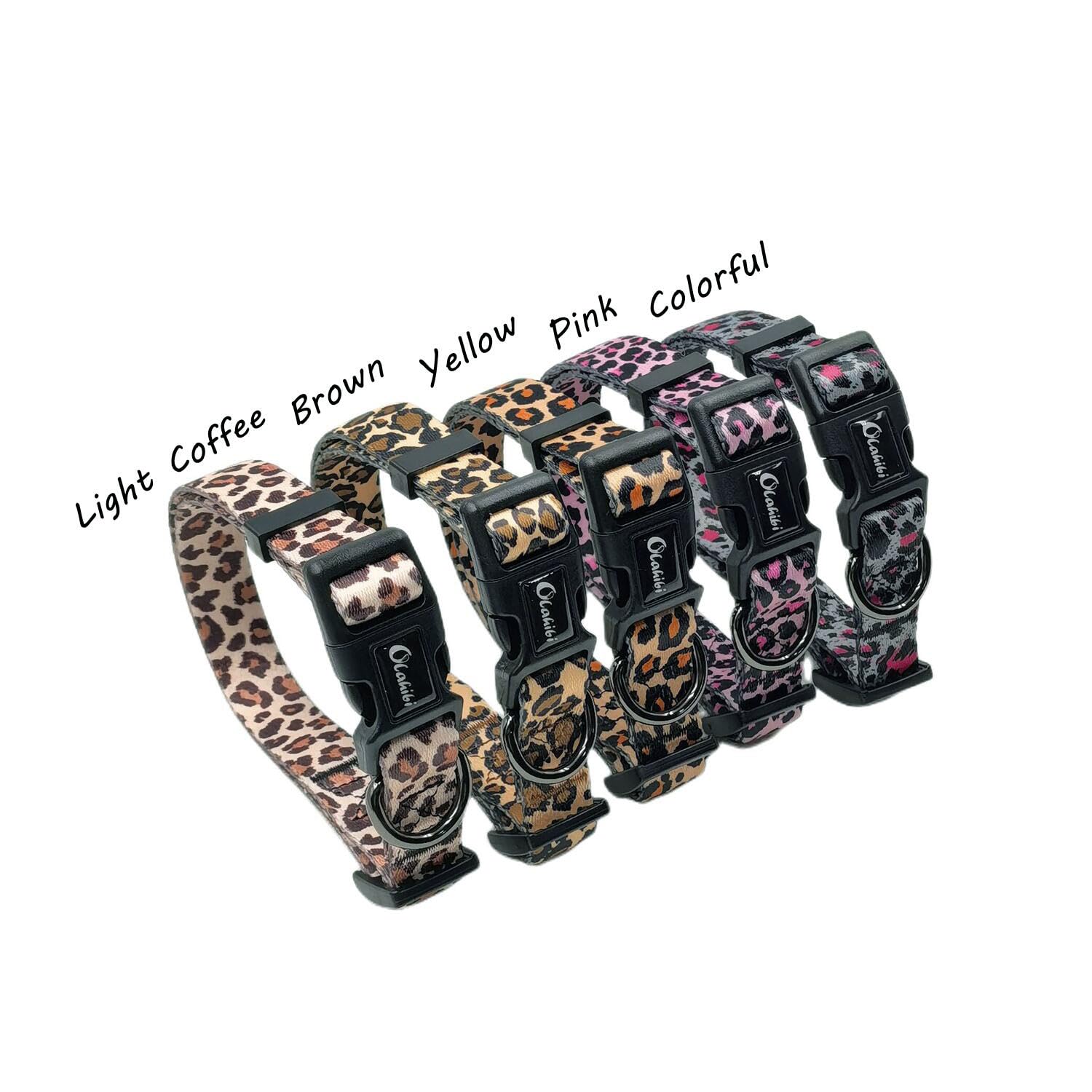 Olahibi Dog Collar and Leash Set, Leopard Pattern, Polyester Material, 150CM Leash, for Small Dogs.(S, Colorful Leopard)