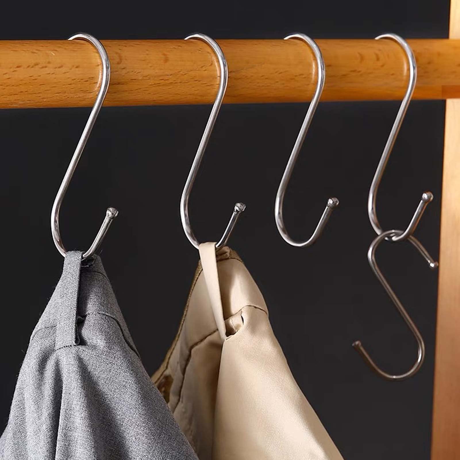 Yesmin 10 Pack in S Shaped Hooks Hanging Hooks Hangers for Bathroom, Bedroom, Office and Kitchen(Silver & Large)