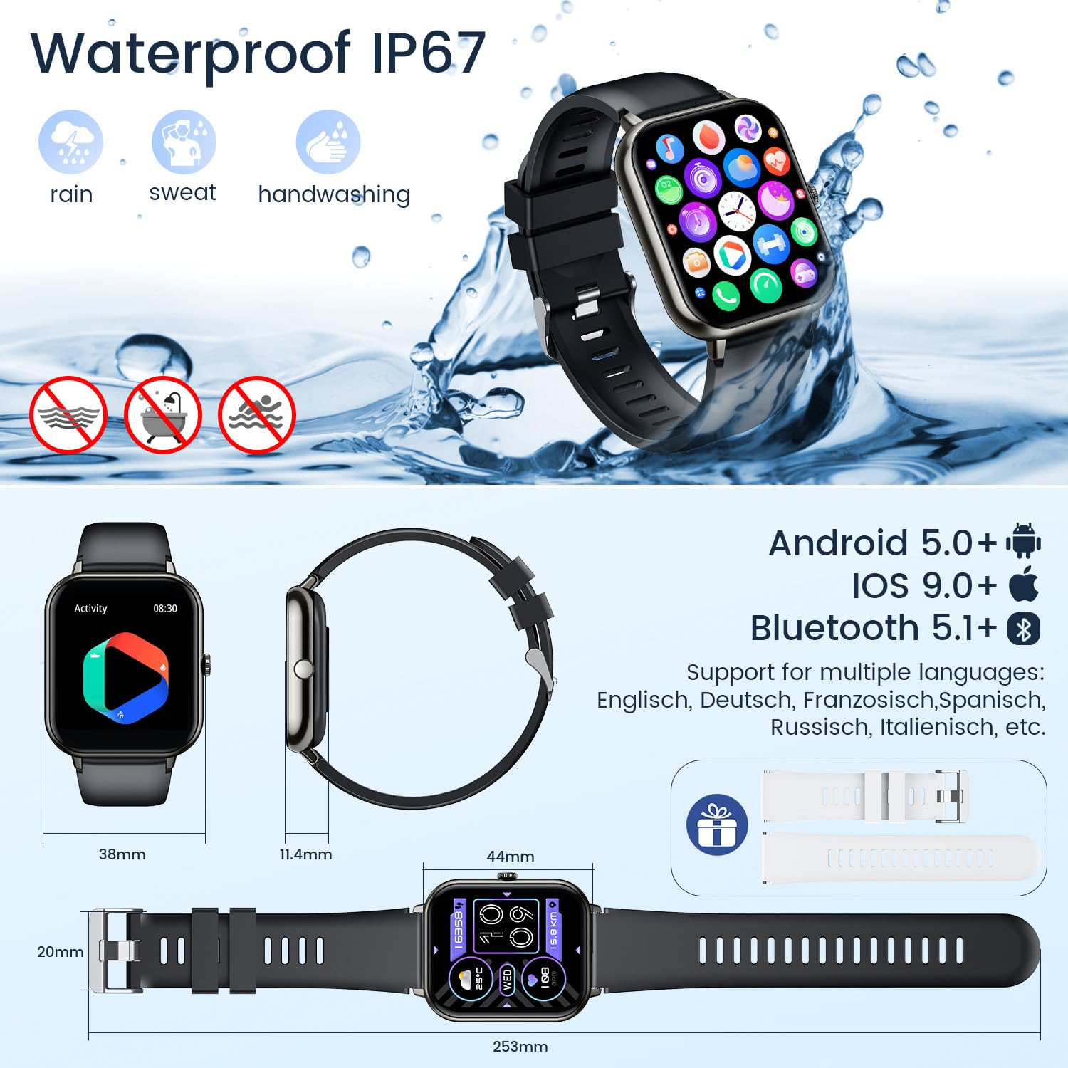 Smartwatch Fitness Watch with Bluetooth Call: 1.83”Smart Watch for Men with Heart Rate Oxygen Blood Pressure Monitor Sleep Tracker 123 Sports Step Counter Waterproof Activity Trackers for Android iOS