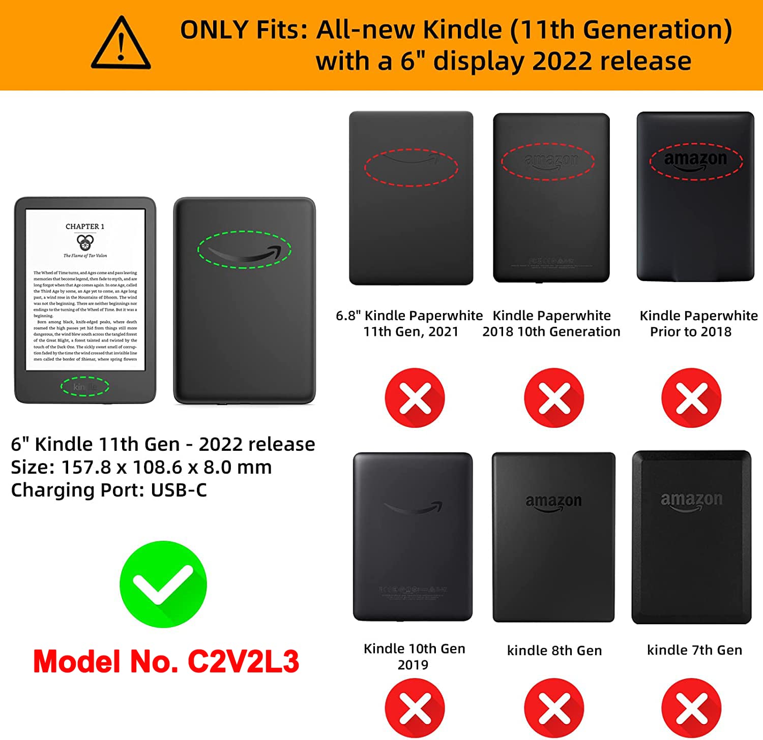 TOKILO Case for All-New Kindle e-Readers 6 inches (Just For 11th Gen, 2022 Release), Ultra Lightweight Slim PU Leather Protective Cover with Auto Wake/Sleep, Incompatible with iPad Samsung 6 inches (Black)