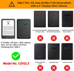 TOKILO Case for All-New Kindle e-Readers 6 inches (Just For 11th Gen, 2022 Release), Ultra Lightweight Slim PU Leather Protective Cover with Auto Wake/Sleep, Incompatible with iPad Samsung 6 inches (Black)