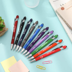 Firtink 10 pieces Quotes Pens Inspirational Ballpoint Pen with Stylus Tip Personalised Motivational Messages Pen Black Ink Metal Ballpoint Pen Novelty Pens for Adults Kids Gifts