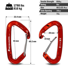 FresKaro 5pcs Carabiner Clips, caribeener clip Medium Duty, Small Sturdy Key Keychain Accessory, Spring Snap Wire-gate Hook, 8kN 816kg, for Hiking, Camping, Fishing, Not for Climbing, Mini Size, Red