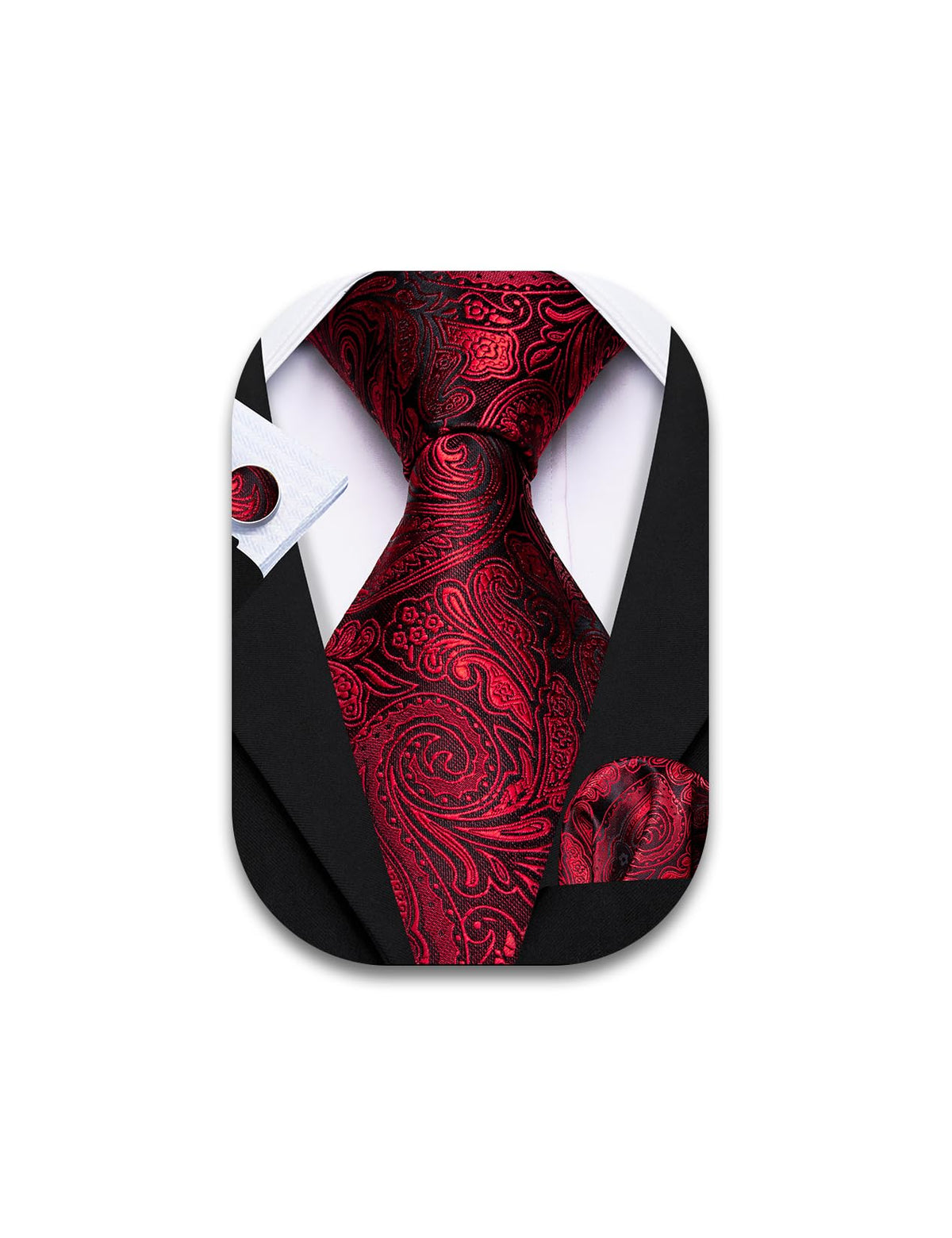 Barry.Wang Paisley Man Tie Set Silk Wove Necktie Handkerchief Cufflinks Jacquard Stain Formal Business Purple