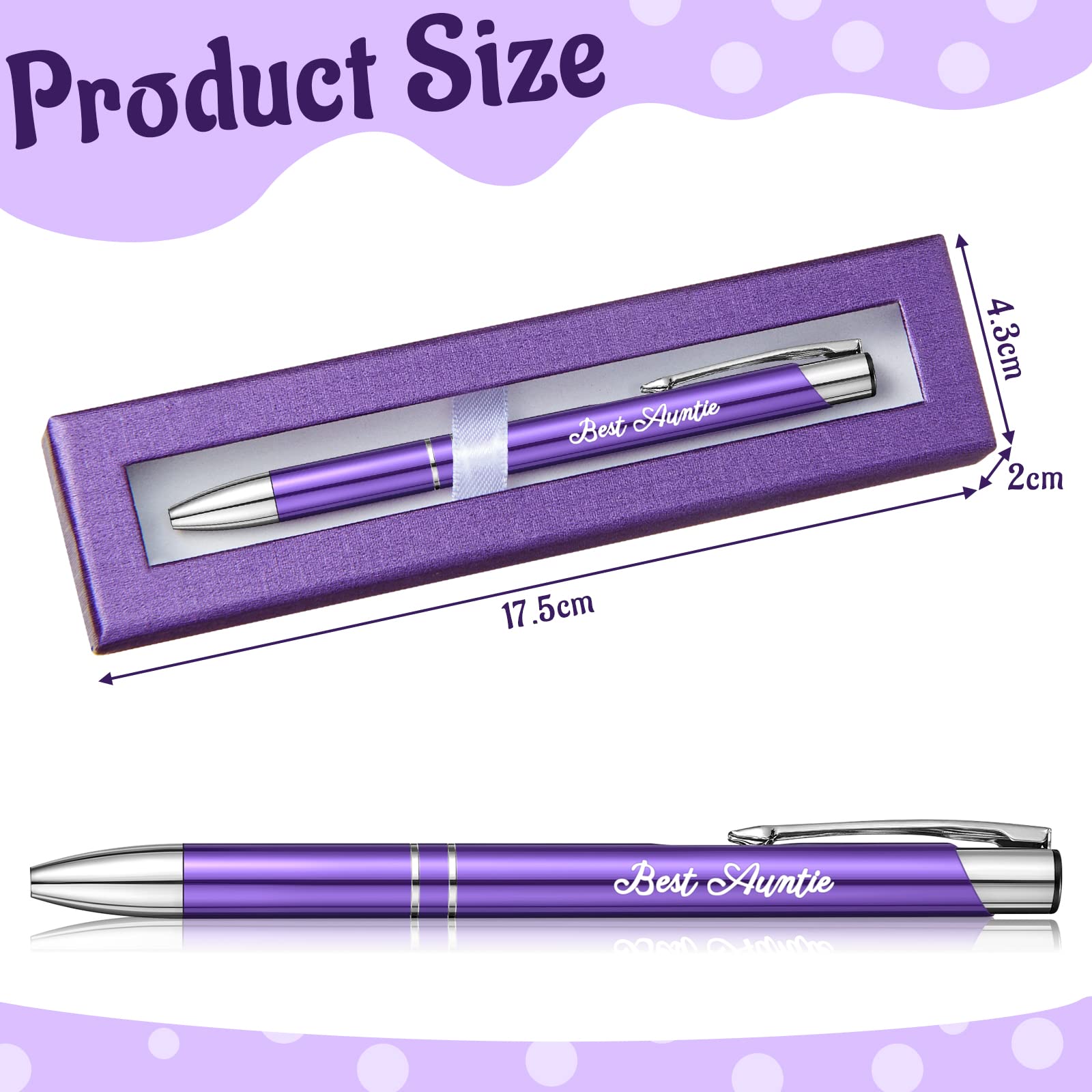 Best Auntie Pen with Christmas Beautiful Gift Box, Auntie Gifts Engraved Metal Ballpoint Purple Pen Black Ink Business Signature Office Supplies for Women Birthday