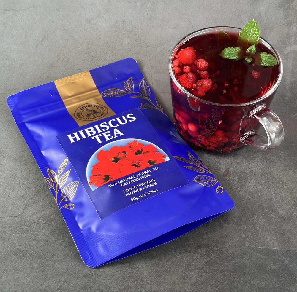 Premium Hibiscus Tea - Exquisite Floral Infusion   Vitamin-C Rich & Refreshing   Caffeine Free   Dried PURE Hibiscus Flower Herbal Tea 50g Loose Tea   Hot or Iced Tea.