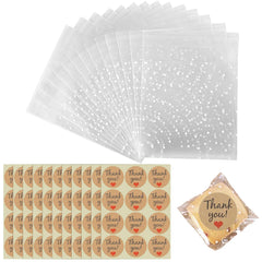 100 Pcs Clear Self-adhesive Bags, Self Sealing Cellophane Display Bags, Dot Opp Bags Polka Dot Cookie Bags for Cookies