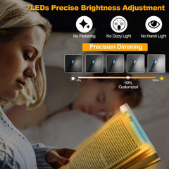 HIONXMGA USB Rechargeable Book Light,Reading Light Clip on Book,3 Colours & Stepless Dimming,Portable & Flexible,Reading Lamp for books in bed at night,Perfect for Booklovers and Kids,Blue