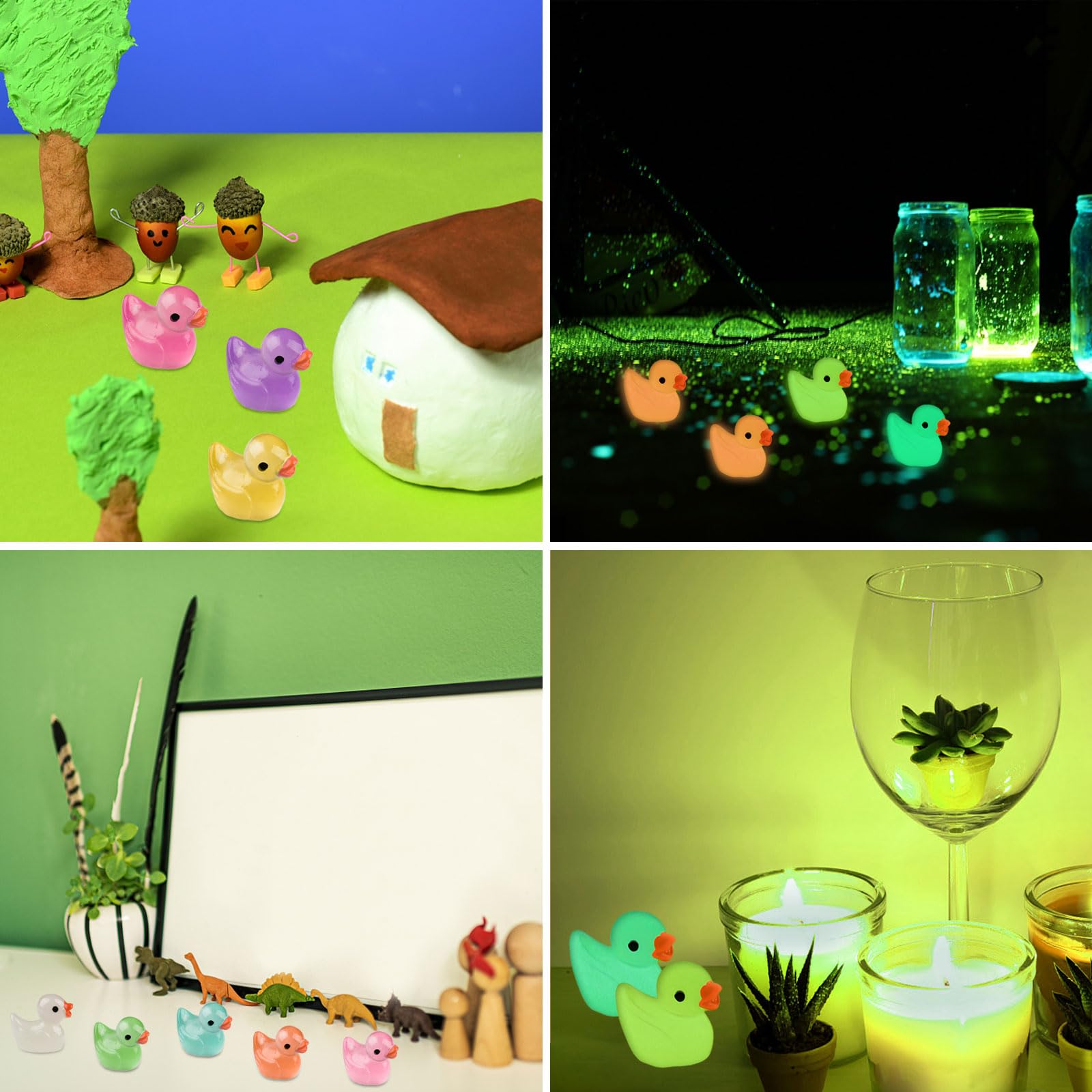 100PCS Mini Resin Ducks, Colorful Luminous Tiny Ducks, Cute Little Ducks, Duck Ornaments, Miniature Duckies Figures Kit for Aquarium Garden, Garden Party, Dollhouse Deracoration DIY Craft(10 Colors)
