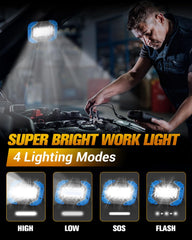 LED Rechargeable Work Lights, 2500LM 30W Outdoor COB Floodlight Super Bright with 4 Modes, Battery Security Light with USB Waterproof for Outdoor, Yard, Garage, Fishing, Camping, Hiking (Blue, 1PCS)