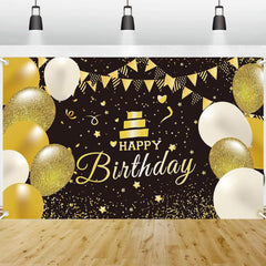 GRESATEK Happy Birthday Banner,Black Gold Party Backdrop Decoration Set,Extra Large Birthday Photo Booth Sign Poster Background Birthday Party Supplies for Men Women Boys Girls