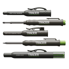 Tracer Complete Deep Hole Marking Kit - (including Double-Tipped Deep Hole Permanent Marker, Deep Hole Construction Pencil, 6x Replacement Lead Dispenser Site Holster)