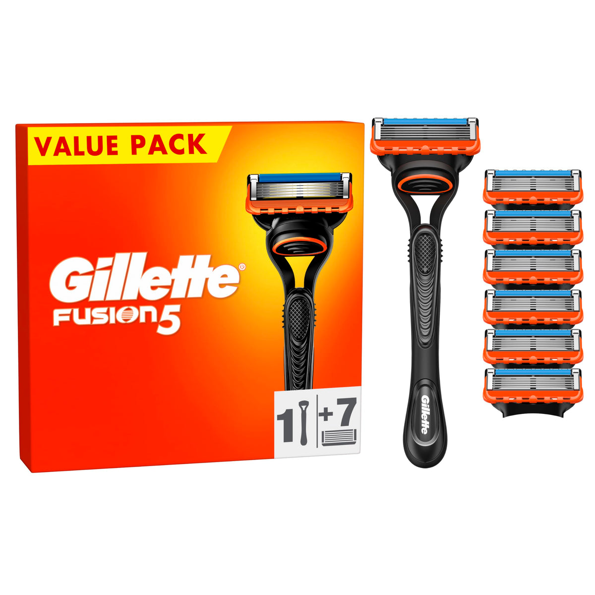 Gillette Fusion5 Men's Razor and 7 Razor Blade Refills with Precision Trimmer, 5 Anti-Friction Razor Blades