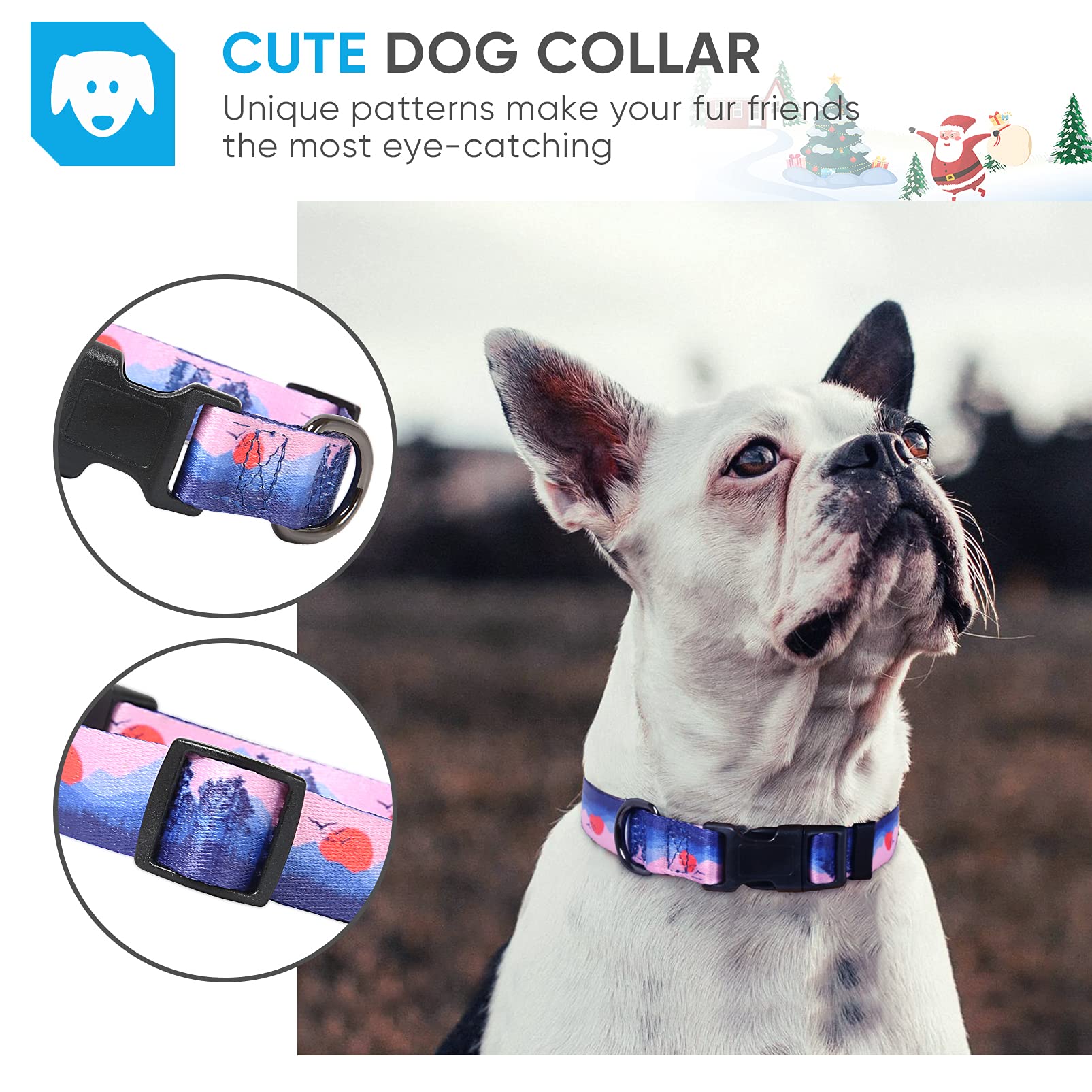 HEELE Dog Collar Small Dog Collar Multi-Colour Patterned Soft Comfy Dog Pet Collars Easy Adjustable Collar for Small Dogs Indoor Outdoor Activities, Purple Sunset, S