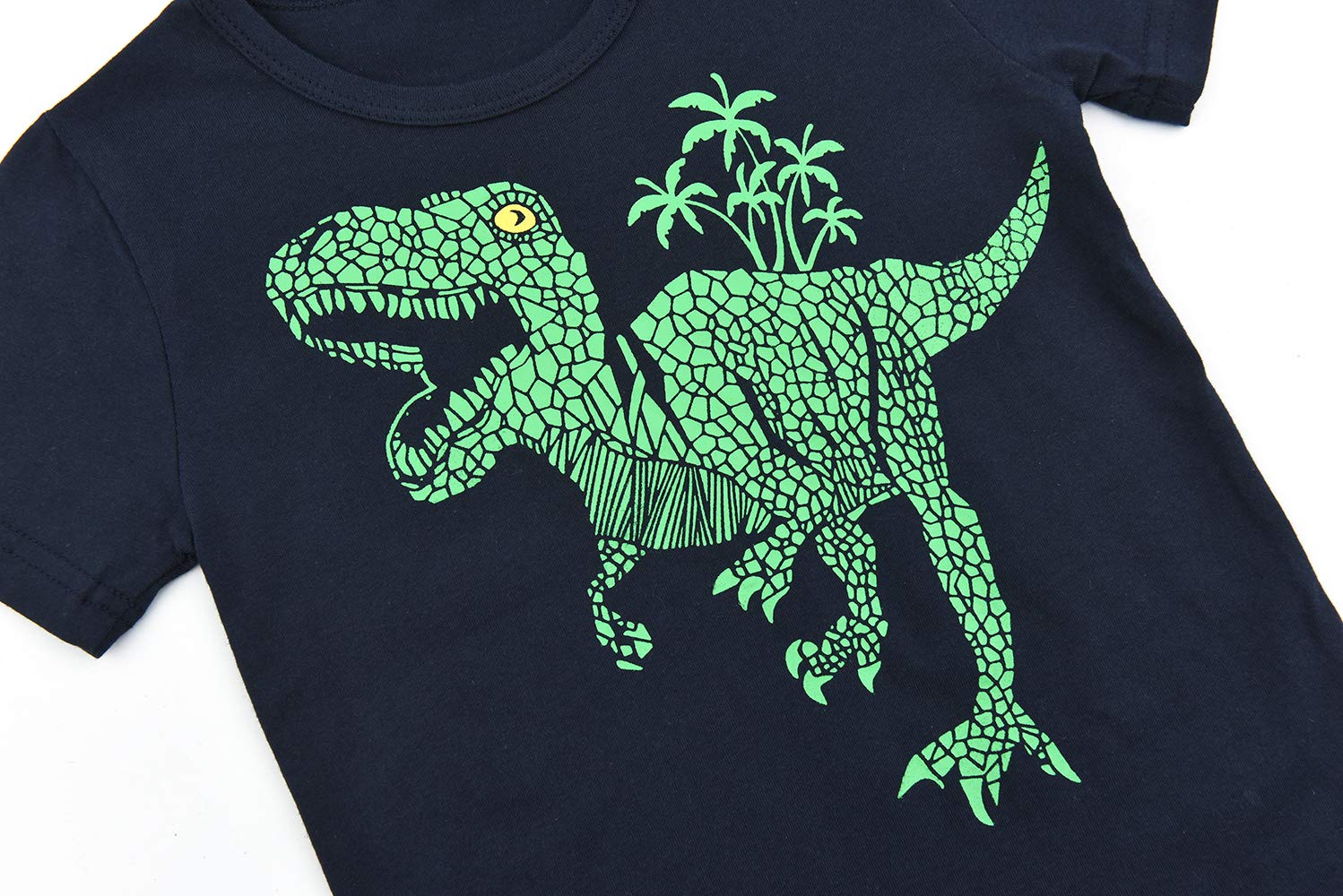 Boys Pyjamas Set Dinosaur Print Kids Pjs Pajama Short Sleeve Cotton Sleepwear Tops Shirts & Pants Nightwear Children Outfit - Deep Blue 02 - 4-5 Years