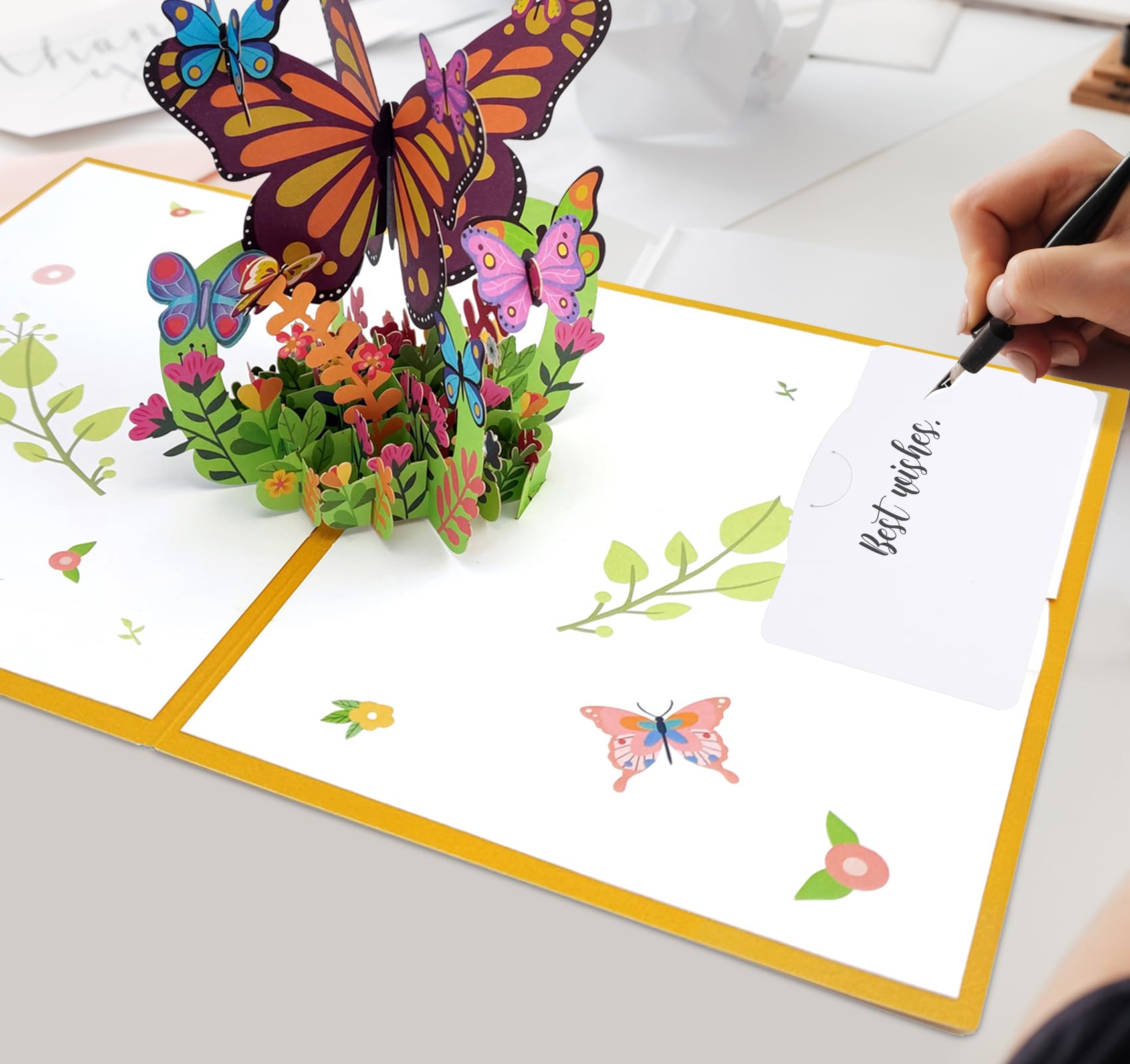 Agoer Pop Up Card Greeting Cards,Mothers Day Pop Up Butterfly Flowers Card with Blank Envelope for Wife,Girlfriend & Mother,3D Flower Card for Birthday Anniversary Teacher Thank You Card (Butterfly)