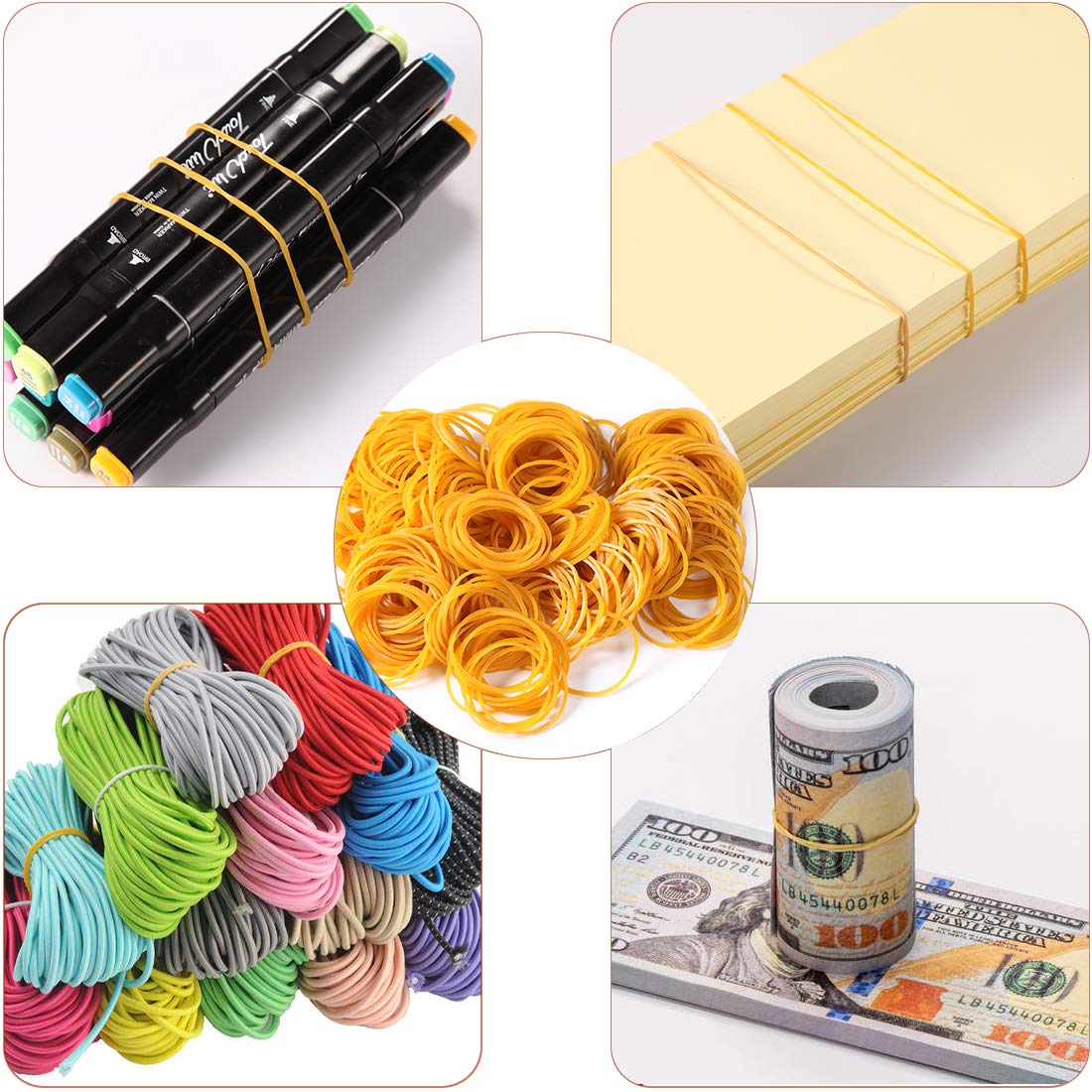 500pcs Rubber Bands Elastic Bands File Folder Elastic Rubber Bands Stationary Thick Strong Elastic Stretchable Bands for School Home Office Supplies Industrial Crafts DIY 38 Size Yellow