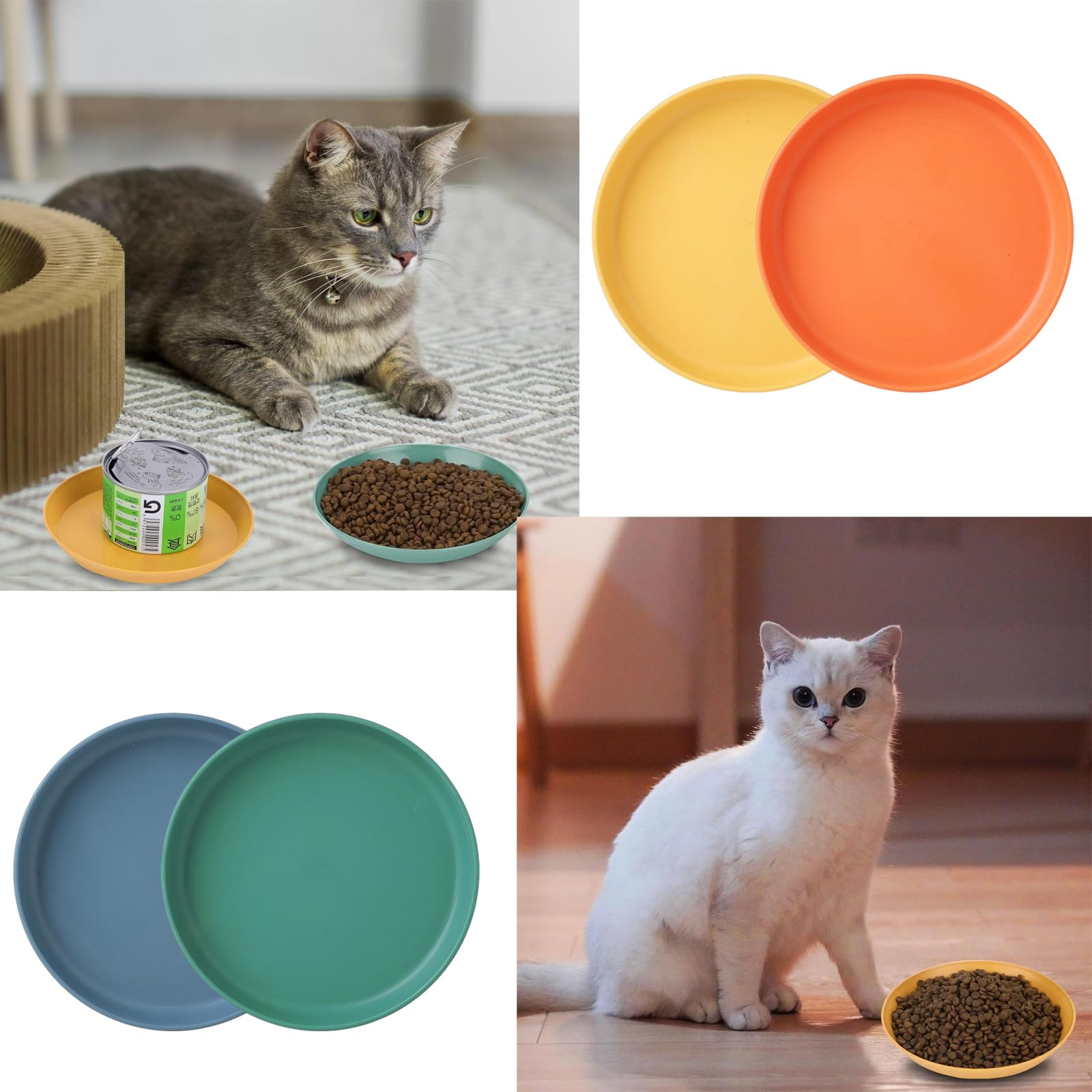 Multifunctional Shallow Pet Food Bowls, 4 Pcs Pet Bowls for Cat and Dog Whisker Fatigue Free, Plastic & Cute Pet Bowl Dishs for Pet Cat Dog Small Animal