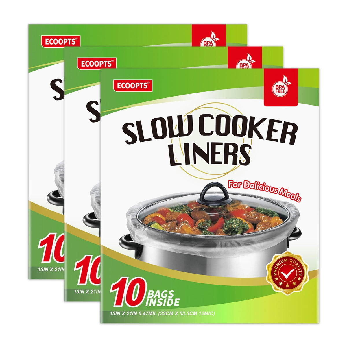 30 Counts Slow Cooker Liners by ECOOPTS   Large Cooking Bags Fit 3-8.5 Quarts (3 PACK)