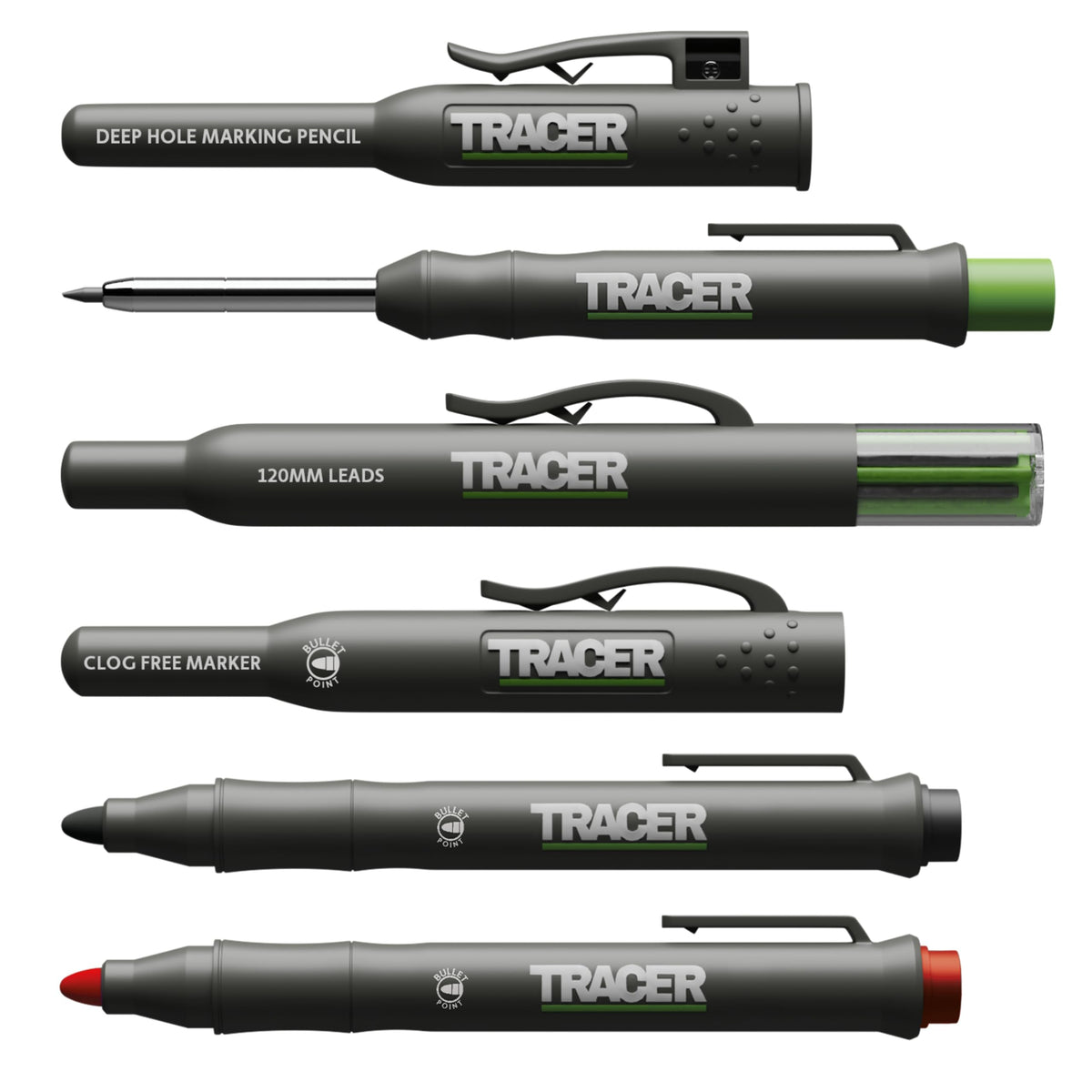 Tracer Marking Kit - Deep Hole Pencil, ALH1 Lead set and 2 Clog Free Markers with Holsters