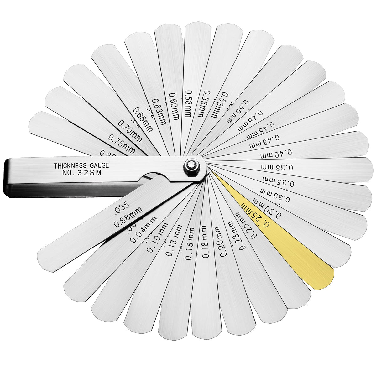 Spurtar Universal Stainless Steel Feeler Gauges 32 Blades 0.04-0.88 mm (0.0015-0.035 Inch) Imperial/Metric for Measuring Gap Width Thickness Widely Used for Guitar, Spark Plug, Piston Measure