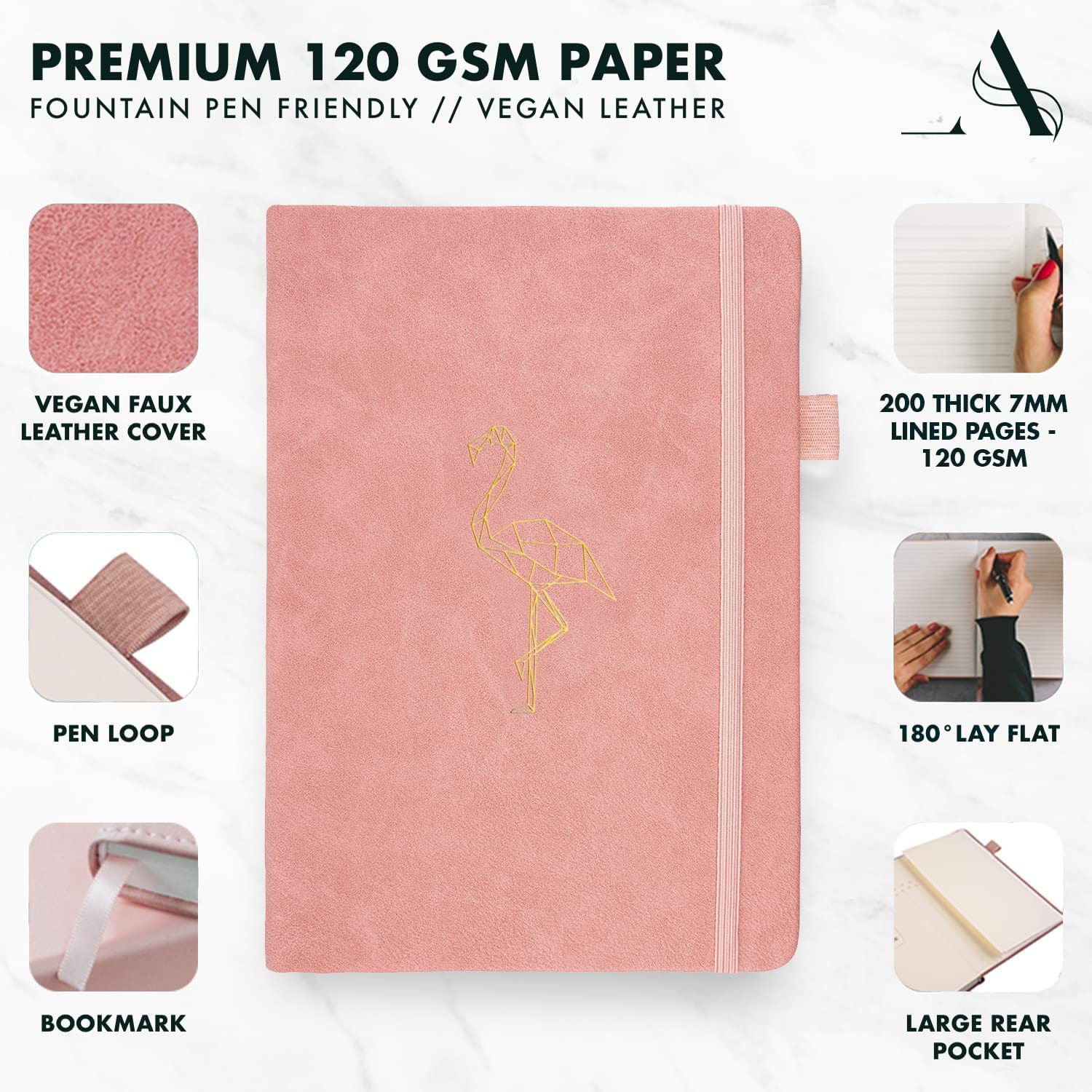 A5 Pink Notebook by Avocado and Spice® - Journals for Women - Cute Notebook Aesthetic Stationary Notebooks for Women - Aesthetic Notebook A5 Travel Journal - 200 Thick Pages (Pink, Lined)